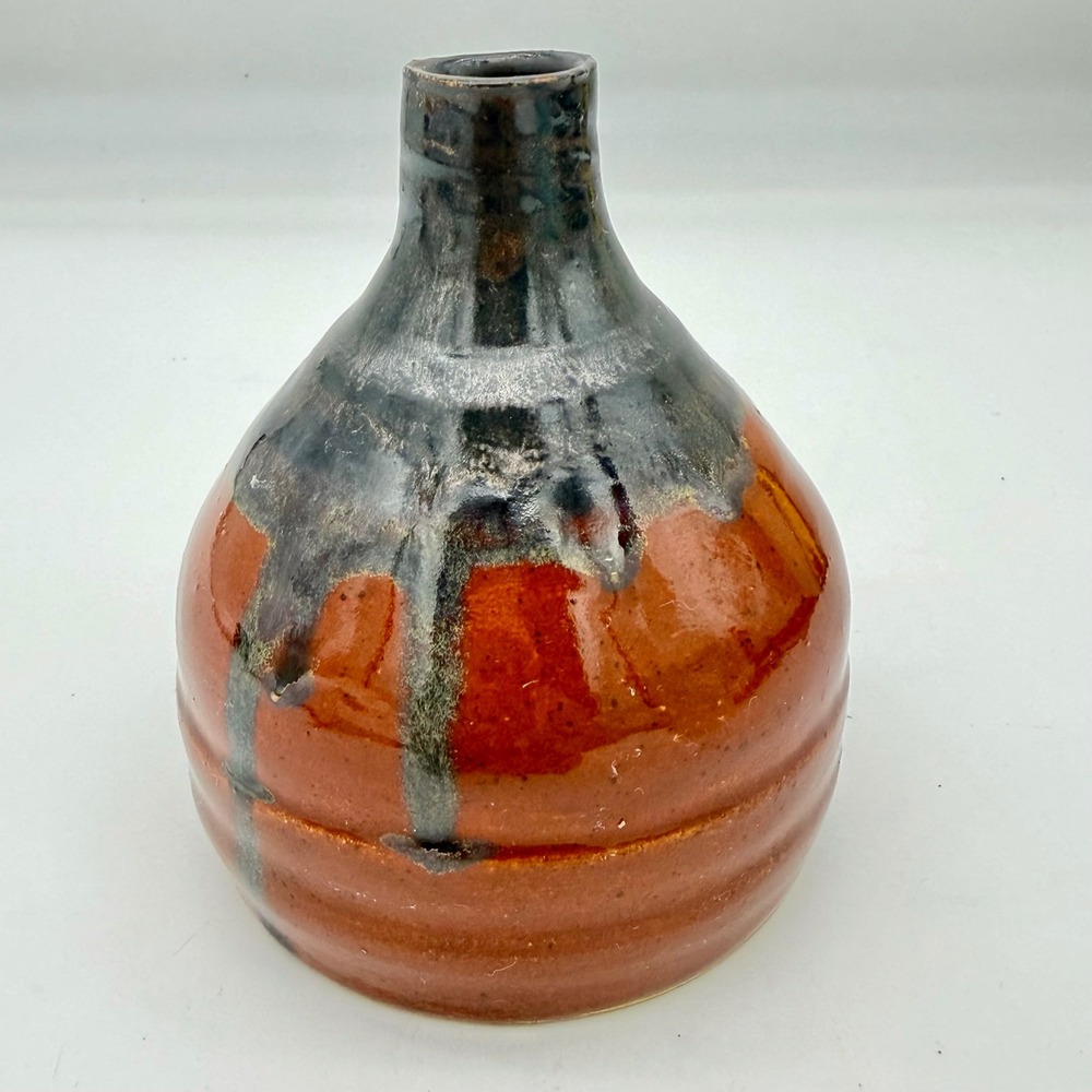 B Carroll Studio Pottery Weed Pot Vase Rust Brown Drip Glaze Ceramic Signed - Picture 2 of 11